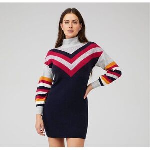 MinkPink Stripe Me Up Turtleneck Long Sleeve Mini Striped Sweater Dress Size XL